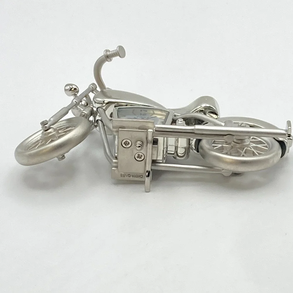 Timex Motorcycle Desk Clock Silver Tone Gift Novelty New Battery Works!!